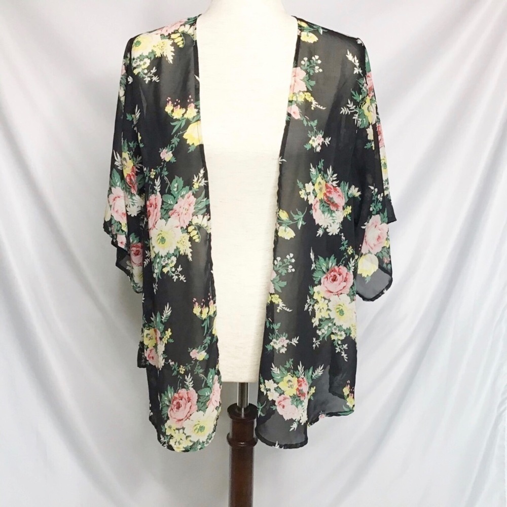 Rush Size S Kimono Duster Floral Open Front Wrap Swim Cover Up Multicolo…